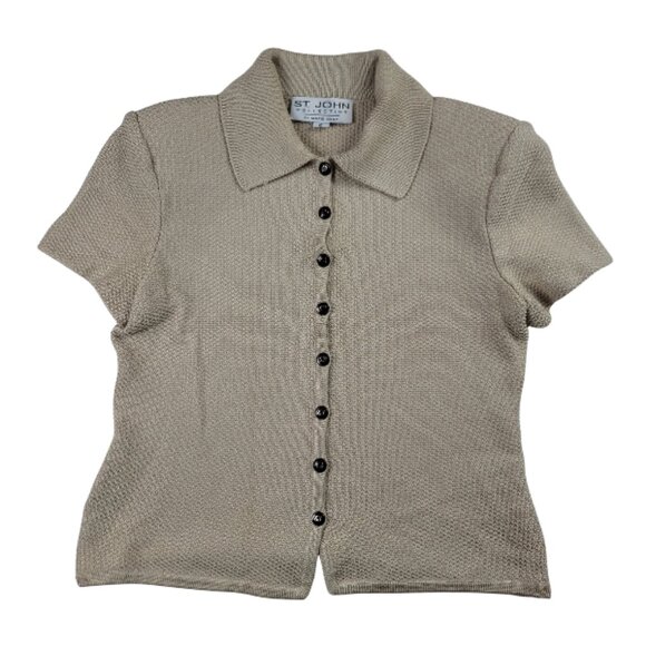 St John Collection Santana Knit Button Down Top Marie Gray Vintage Polo Sweater - Picture 1 of 8